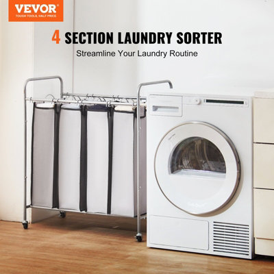 Vevor Laundry Sorter Cart 4 Section With Heavy Duty Lockable Wheel And 4 Removable Bag Rolling For Clothes Storage from B&Q