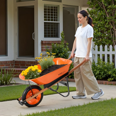 Vevor Wheelbarrow Cart 5 Cu Ft Load 330 Lbs Capacity One Wheel Garden Dump With Metal Handle 16 Inch Wide Track Wheels Lawn Farm from B&Q