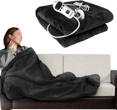 Groundlevel Charcoal Cosy Electric Heated Blanket Throw Fleece With Adjustable Control from B&Q