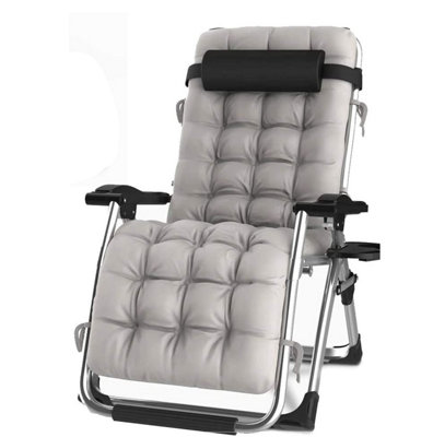 Groundlevel Luxury Gravity Garden Sun Lounger / Relaxer Chair With CushionGrey from B&Q