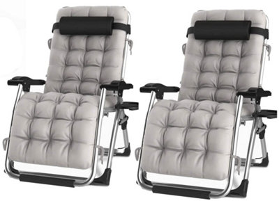 Groundlevel Pair Of Luxury Gravity Garden Sun Lounger / Relaxer Chair With CushionGrey from B&Q