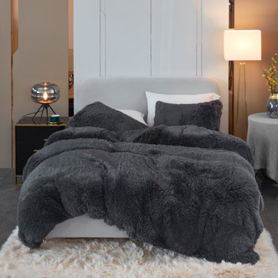 Groundlevel Black Faux Fur Duvet Cover Set from B&Q