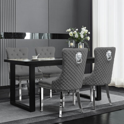 Groundlevel Set Of 2 Plush Velvet Dining Chairs With Lion Head Knocker from B&Q