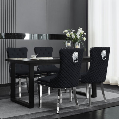 Groundlevel Set Of 2 Plush Velvet Dining Chairs With Lion Head Knocker from B&Q
