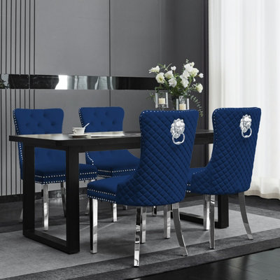 Groundlevel Set Of 2 Plush Velvet Dining Chairs With Lion Head Knocker from B&Q