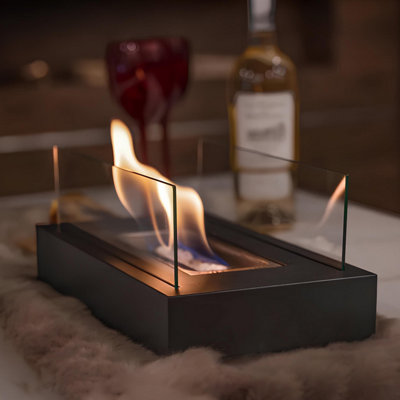 B&Q -  Tabletop Stainless Steel And Glass Fireplace / Firepit