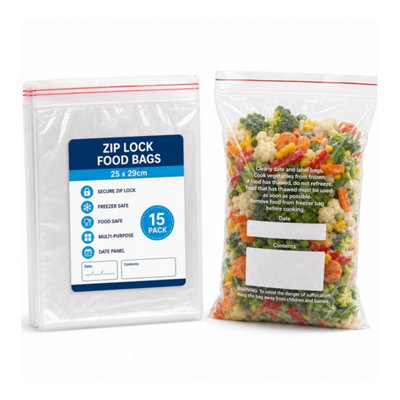 HSD Zip Lock Food Bags17 X 20Cm (35 Pack)Clear Freezer Bags With Date Panel For Storage & Food Organisation from B&Q