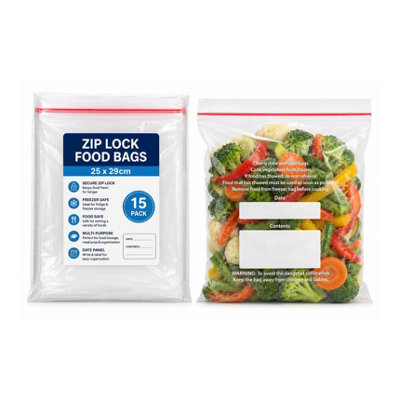 HSD Zip Lock Food Bags25 X 29Cm (15 Pack)Clear Freezer Bags With Date Panel For Storage & Food Organisation from B&Q