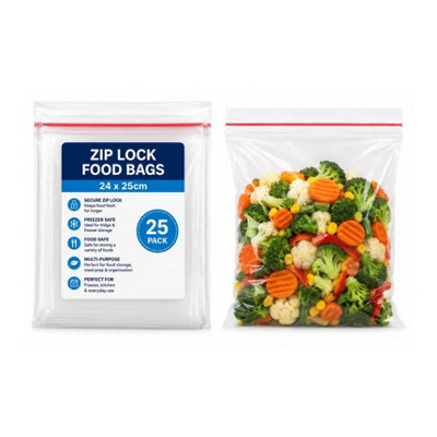 HSD Zip Lock Food Bags24 X 25Cm (25 Pack)Clear Freezer Bags For Food StorageFreezer & Kitchen Use from B&Q