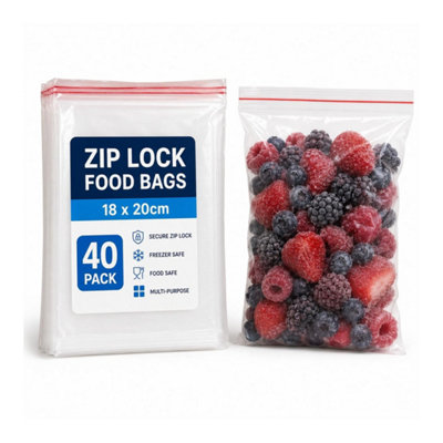 HSD Zip Lock Food Bags18 X 20Cm (40 Pack)Clear Freezer Bags For Food StorageFreezer & Kitchen Use from B&Q