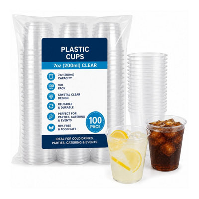 HSD Plastic CupsClear 7Oz (200Ml100 Pack)Reusable Drinking Cups For PartiesCatering & Events from B&Q