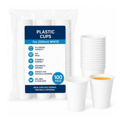HSD Plastic CupsWhite 7Oz (200Ml100 Pack)Reusable Drinking Cups For Parties & Catering from B&Q