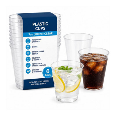 HSD Plastic CupsClear 7Oz (200Ml6 Pack)Reusable Drinking Cups For PartiesCold Drinks & Events from B&Q