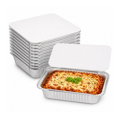 Aluminium Foil Containers Lids 2000ml 10 Pack Large Catering Takeaway Trays - Image 2