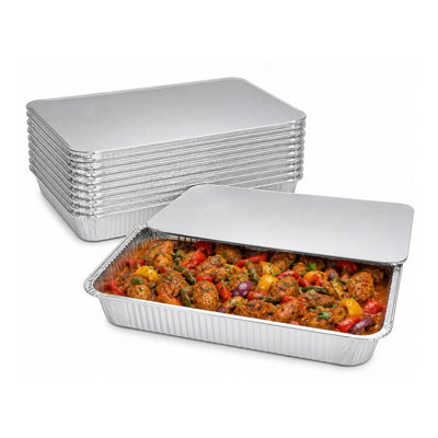 HSD Gastro Foil Food Containers5000Ml (369 X 270 X 73mm10 Pack)Deep Catering Containers With Foil Lids For Cooking & Storage from B&Q