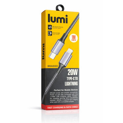 HSD Lumi Usb-C To Lightning Cable 1M Black/grey20W Fast Charging & Data TransferBraided Type C Charger Cable For Iphone & Devices from B&Q