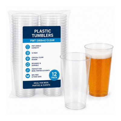 HSD Plastic TumblersPint Clear (12 Pack)Reusable Drinking Cups For Parties & Events from B&Q