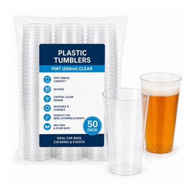 HSD Plastic TumblersPint Clear (50 Pack)Reusable Drinking Cups For Catering & Events from B&Q