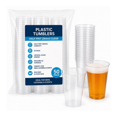 HSD Plastic TumblersHalf Pint Clear (50 Pack)Reusable Drinking Cups For Catering & Events from B&Q
