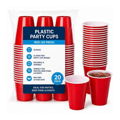 HSD Plastic Party CupsRed (20 Pack)Reusable Drinking Cups For PartiesPong & Events from B&Q