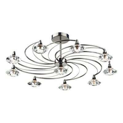 DAR Luther 10 Light Semi Flush Black Chrome Crystal from B&Q
