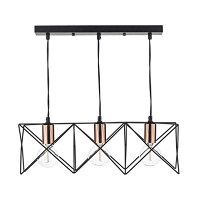 DAR Midi 3 Light Bar Pendant Black & Bright Copper Detail from B&Q