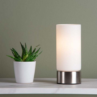 Pagazzi Lighting Pagazzi Wyoming Satin Chrome & Glass Touch Table Lamp from B&Q
