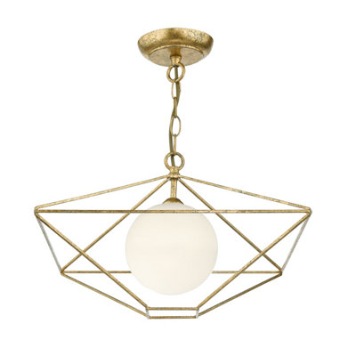 DAR Orsini 1 Light Pendant Antique Gold Opal Glass Shade from B&Q