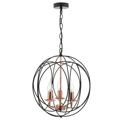 DAR Phoenix 3 Light Pendant Black & Copper from B&Q