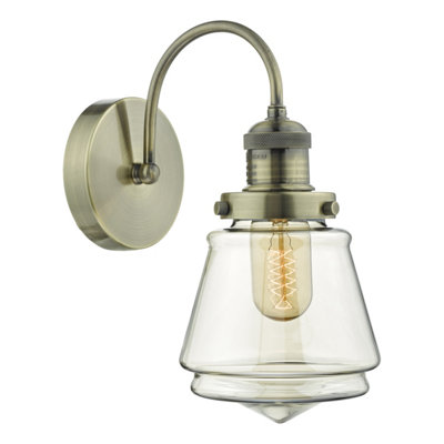 DAR Curtis Wall Light Antique Brass & Champagne Glass from B&Q