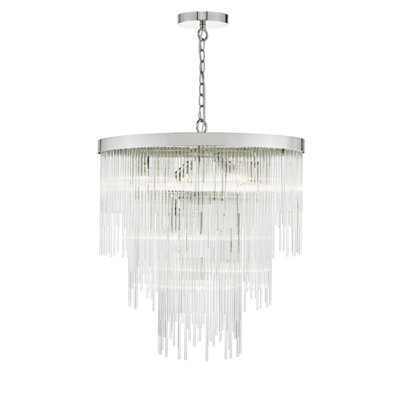 DAR Isla 7Lt Pendant Polished Chrome & Clear Glass Rods from B&Q