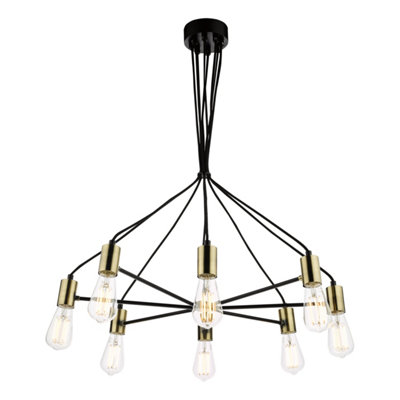 DAR Gabriel 8 Light Pendant Satin Black Antique Gold from B&Q