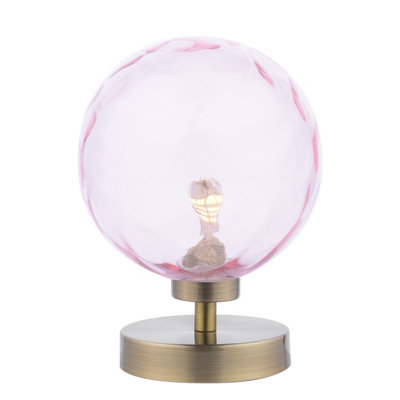 The Lighting Studio Esben Touch Table Lamp Antique Brass With Pink Dimpled Glass from B&Q