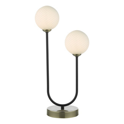 DAR Duo 2 Light Table Lamp Antique Brass And Opal Glass from B&Q