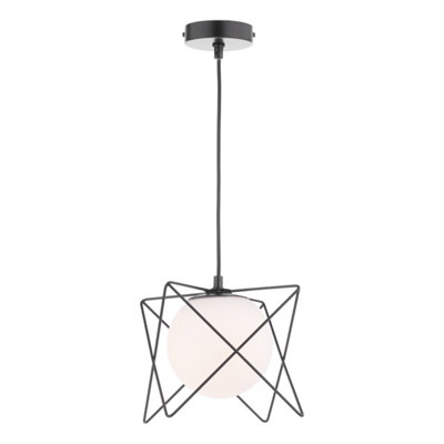 DAR Dreyson Pendant Matt Black And Opal Glass from B&Q