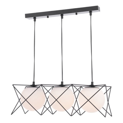 DAR Dreyson 3 Light Bar Pendant Matt Black And Opal Glass from B&Q