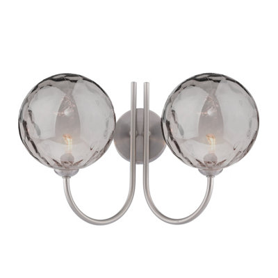 The Lighting Studio Jared 2 Light Wall Light Satin Nickel With Smoked Dimpled Glass from B&Q