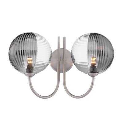 The Lighting Studio Jared 2 Light Wall Light Satin Nickel With Smoked/clear Ribbed Glass from B&Q