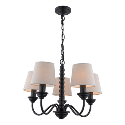 DAR Laura Ashley Norbury 5 Light Armed Pendant Matt Black With Shade from B&Q