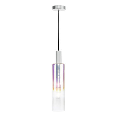 Ruben Pendant Satin Silver And Ribbed Iridised Glass from B&Q