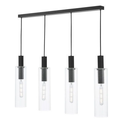 Ruben 4 Light Bar Pendant Satin Black And Ribbed Glass from B&Q