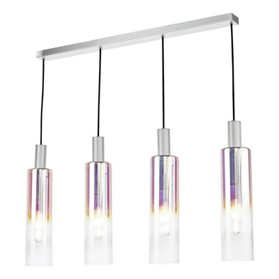 Ruben 4 Light Bar Pendant Satin Silver And Ribbed Iridised Glass from B&Q