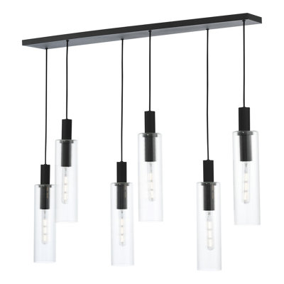 Ruben 6 Light Bar Pendant Satin Black And Ribbed Glass from B&Q