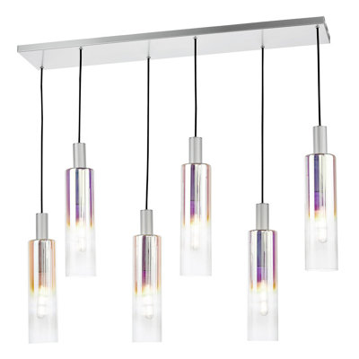 Ruben 6 Light Bar Pendant Satin Silver And Ribbed Iridised Glass from B&Q
