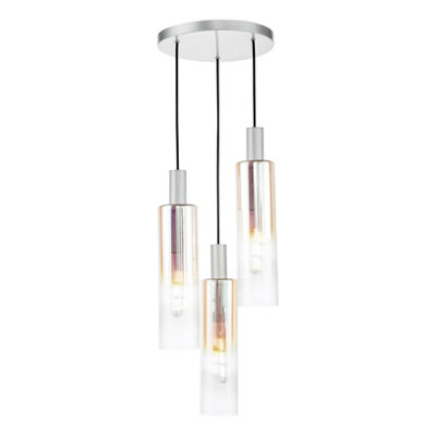 Ruben 3 Light Cluster Pendant Satin Silver And Ribbed Iridised Glass from B&Q