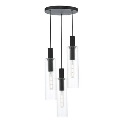 Ruben 3 Light Cluster Pendant Satin Black And Ribbed Glass from B&Q