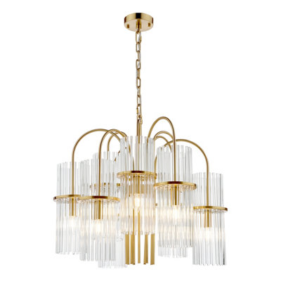 DAR Eniola 9 Light Pendant Natural Brass And Glass from B&Q