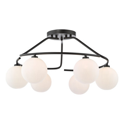 DAR Luana 6 Light Semi-Flush Matt Black And Opal Glass from B&Q