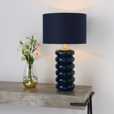 Pagazzi Lighting Pagazzi Portia Navy Blue Cotton And Blown Glass Table Lamp from B&Q