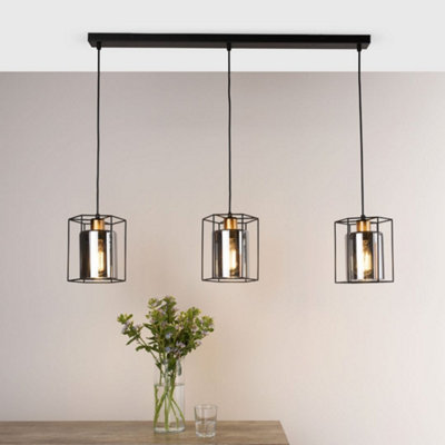 Pagazzi Lighting Pagazzi Sabrina 3 Light Black And Smoked Glass Pendant Bar from B&Q